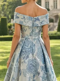 Robe longue fleurie pour la mère manches courtes coupe trapèze robe d'invitée
