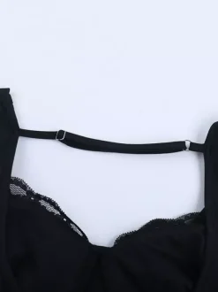 Robe longue maxi à col bénitier pour femme - Robe moulante noire élégante avec bordure en dentelle - Tenue de cocktail pour les soirées de printemps 2026