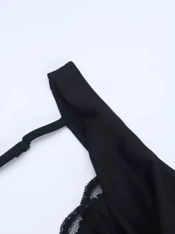 Robe longue maxi à col bénitier pour femme - Robe moulante noire élégante avec bordure en dentelle - Tenue de cocktail pour les soirées de printemps 2026