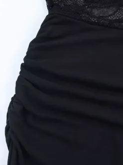 Robe longue maxi en dentelle à épaules dénudées pour femme - Robe moulante noire gothique à manches transparentes - Tenues de gala printanières 2026