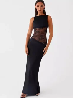Robe longue maxi en dentelle patchwork pour femme - Élégante robe moulante sans manches à dos nu - Idéale pour une soirée d'été formelle 2026
