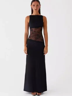 Robe longue maxi en dentelle patchwork pour femme - Élégante robe moulante sans manches à dos nu - Idéale pour une soirée d'été formelle 2026