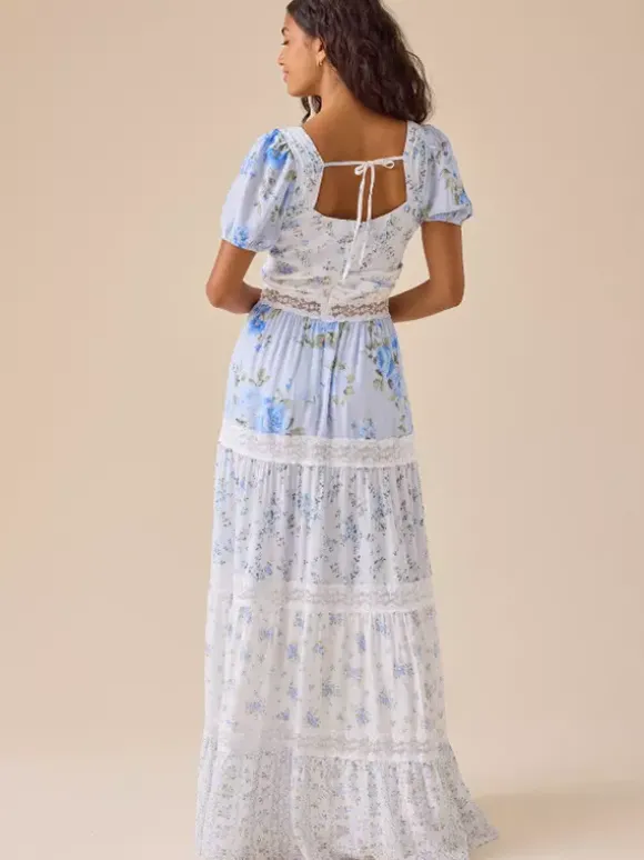 Robe longue maxi à manches bouffantes et imprimé floral pour femme - Robe d'été bohème à volants et bordure en dentelle - Idéale pour une fête d'été à la plage 2026