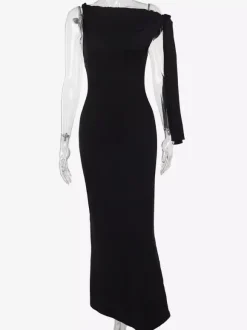 Robe longue maxi épaules dénudées pour femme - Robe moulante élégante et minimaliste - Soirée de gala d'été 2026