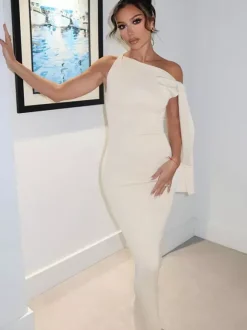 Robe longue maxi épaules dénudées pour femme - Robe moulante élégante et minimaliste - Soirée de gala d'été 2026
