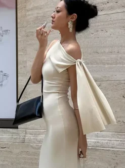 Robe longue maxi épaules dénudées pour femme - Robe moulante élégante et minimaliste - Soirée de gala d'été 2026