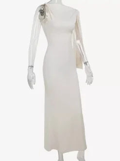 Robe longue maxi épaules dénudées pour femme - Robe moulante élégante et minimaliste - Soirée de gala d'été 2026