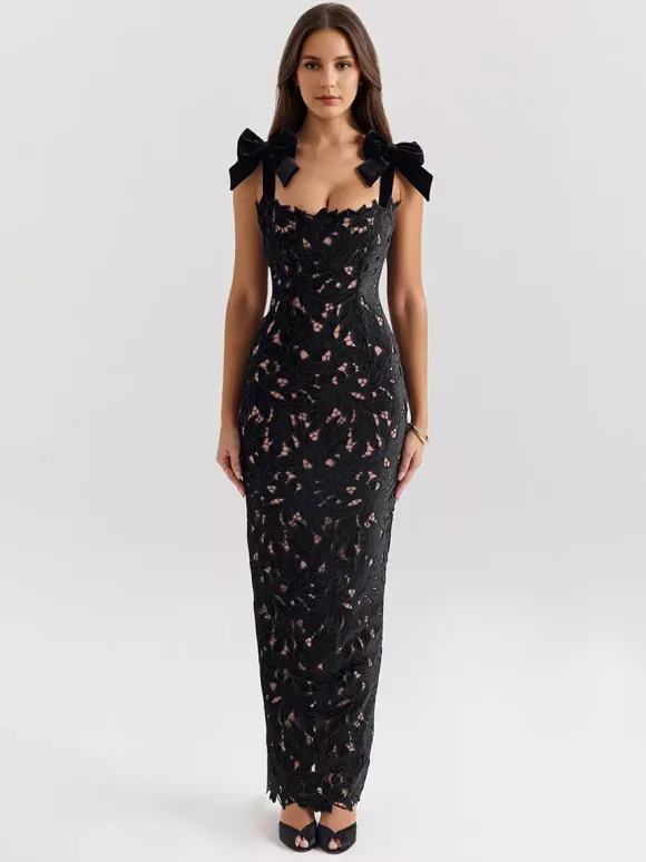 Robe longue moulante avec bretelles en n艙ud Robe longue de soirée d'été pour femme 2026