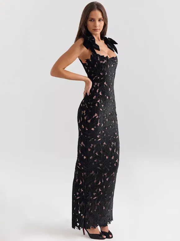 Robe longue moulante avec bretelles en n艙ud Robe longue de soirée d'été pour femme 2026