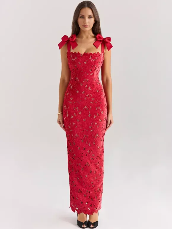 Robe longue moulante avec bretelles en n艙ud Robe longue de soirée d'été pour femme 2026
