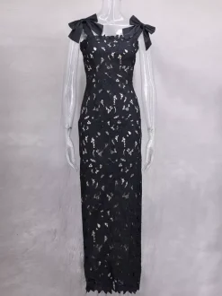 Robe longue moulante avec bretelles en n艙ud Robe longue de soirée d'été pour femme 2026