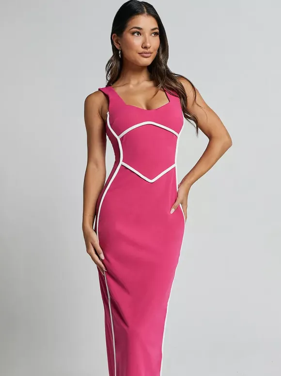 Robe longue moulante à contraste de couleurs pour l'été 2026