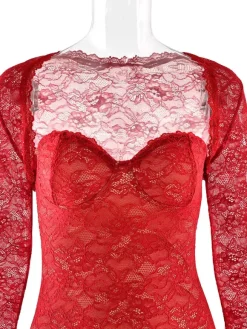 Robe longue moulante élégante en dentelle florale noire avec boléro collection 2026
