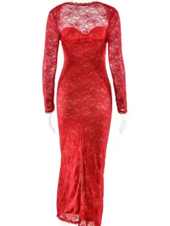 Robe longue moulante élégante en dentelle florale noire avec boléro collection 2026