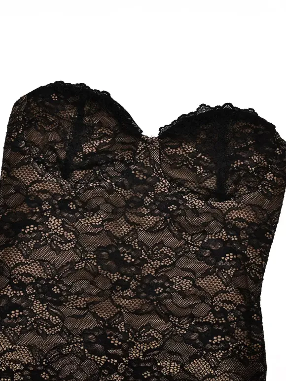 Robe longue moulante élégante en dentelle florale noire avec boléro collection 2026