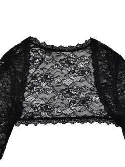 Robe longue moulante élégante en dentelle florale noire avec boléro collection 2026