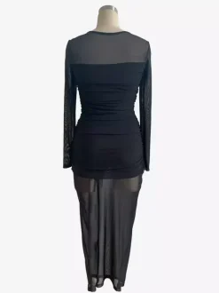 Robe longue moulante à manches longues et empiècements en maille froncée pour femme 2026