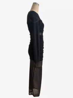 Robe longue moulante à manches longues et empiècements en maille froncée pour femme 2026