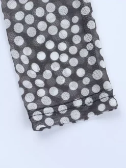 Robe longue moulante à pois en maille pour femme - Col carré rétro manches longues - Chic français idéale pour les vacances de printemps 2026