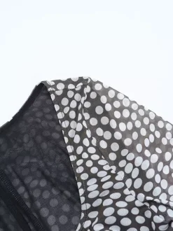 Robe longue moulante à pois en maille pour femme - Col carré rétro manches longues - Chic français idéale pour les vacances de printemps 2026