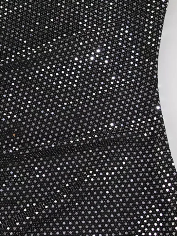 Robe longue moulante à sequins scintillants et froncés pour femme - Robe noire à col bateau et manches longues - Soirée de gala du printemps 2026