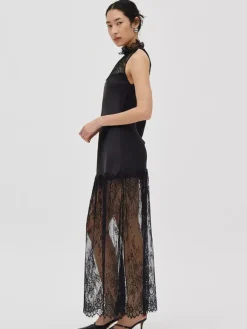Robe longue noire sans manches à col rond bicolore Daily Dresses pour femme