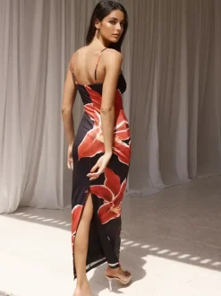 Robe longue nuisette à imprimé floral pour femme - Robe moulante sexy sans manches avec fente au dos - Vacances d'été à la plage 2026