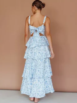 Robe longue nuisette à volants imprimée de fleurs pour femme - Robe d'été bohème à bretelles et à volants - Vacances d'été à la plage 2026