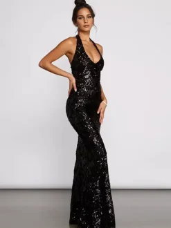 Robe longue à paillettes et col en V profond en noir coupe sirène robe de soirée formelle pour femme 2026