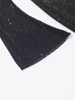Robe longue à paillettes épaules dénudées pour femme - Robe sirène à manches longues en maille scintillante - Tenues de soirée de gala printanières 2026
