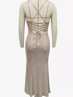 Robe longue à paillettes scintillantes en champagne à lacets à bretelles spaghetti froncées robe de soirée pour femmes 2026