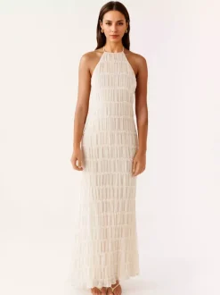 Robe longue plissée dos nu à col halter pour femme - Robe d'été bohème à volants sans manches et froncée dans le dos - Idéale pour la plage - Événement estival 2026