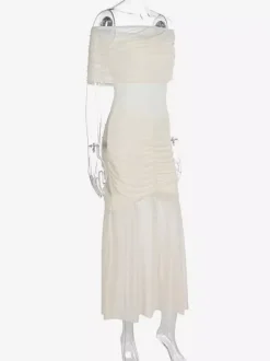 Robe longue plissée à épaules dénudées robe de soirée semi-formelle transparente pour femmes 2026