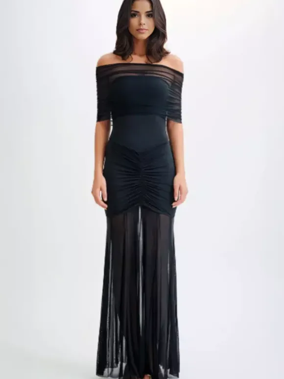 Robe longue plissée à épaules dénudées robe de soirée semi-formelle transparente pour femmes 2026
