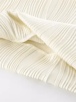 Robe longue plissée à épaules dénudées pour femme - Élégante robe moulante texturée crème - Manches longues - Tenue de soirée 2026
