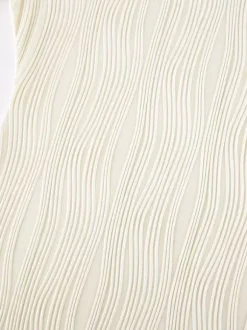 Robe longue plissée à épaules dénudées pour femme - Élégante robe moulante texturée crème - Manches longues - Tenue de soirée 2026