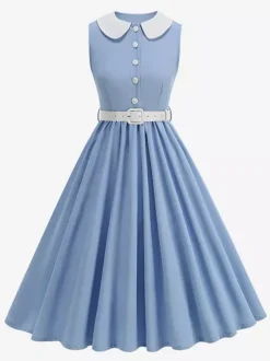 Robe longue rouge sans manches à col Claudine et coupe trapèze pour femme style vintage chic