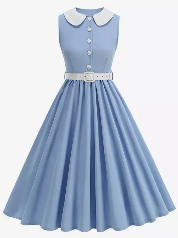 Robe longue rouge sans manches à col Claudine et coupe trapèze pour femme style vintage chic