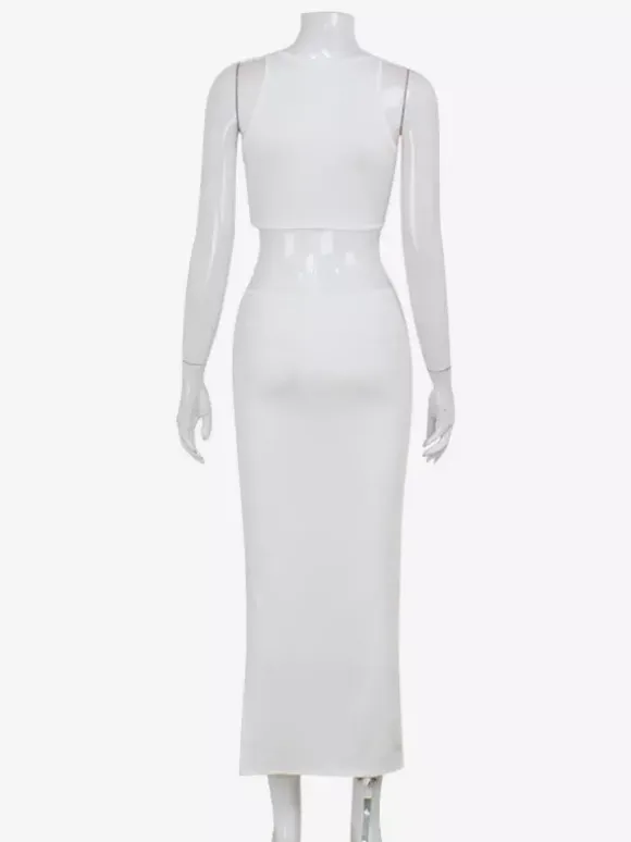 Robe longue sexy sans manches à découpes pour soirée 2026