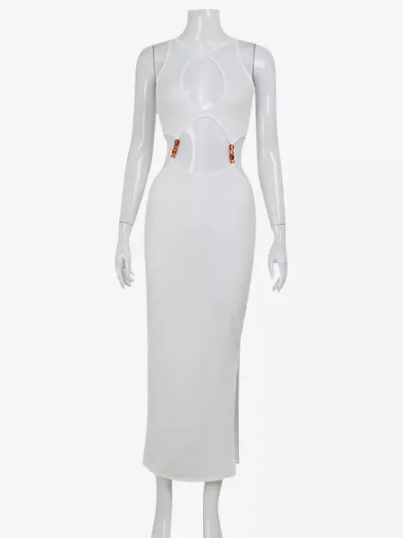 Robe longue sexy sans manches à découpes pour soirée 2026