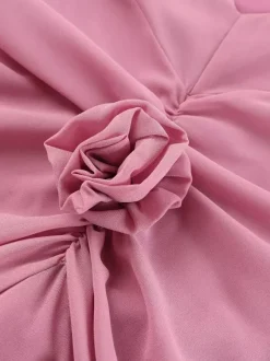 Robe longue sirène froncée dos nu à volants et rosettes pour femme 2026