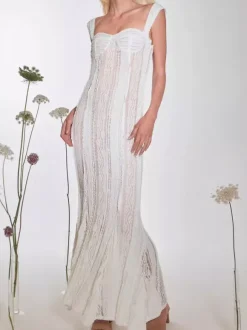 Robe longue sirène sans manches en dentelle avec bustier pour femme 2026