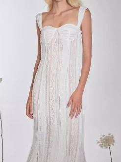 Robe longue sirène sans manches en dentelle avec bustier pour femme 2026