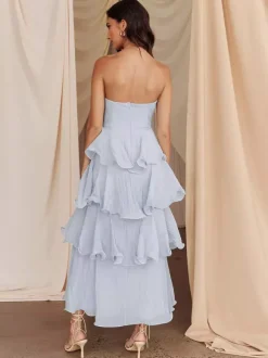 Robe longue à volants étagés pour femme - Robe tube trapèze sans manches à plusieurs épaisseurs - Idéale pour les invités aux mariages d'été 2026