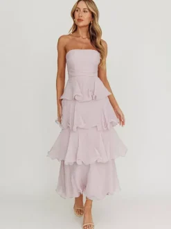 Robe longue à volants étagés pour femme - Robe tube trapèze sans manches à plusieurs épaisseurs - Idéale pour les invités aux mariages d'été 2026