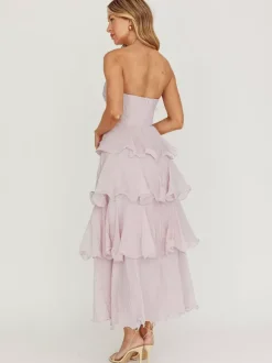Robe longue à volants étagés pour femme - Robe tube trapèze sans manches à plusieurs épaisseurs - Idéale pour les invités aux mariages d'été 2026