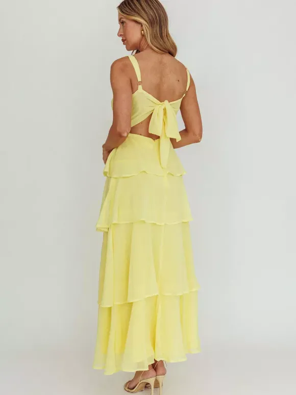 Robe longue à volants étagés pour femme - Fairycore col carré dos nu coupe trapèze - Invitée à un mariage d'été à la plage 2026