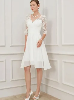 Robe mariée courte col en forme de coeur demi-manche en dentelle dos en V Robe de mariage simple