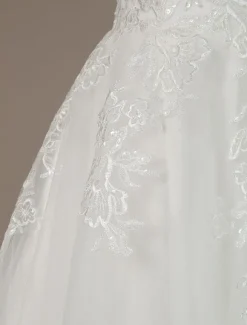 Robe mariée trapèze col V décolleté jupe en tulle à traîne robe de mariage