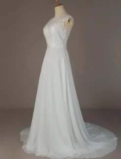 Robe mariée trapèze en dentelle dos transparent à traîne Robe de mariage